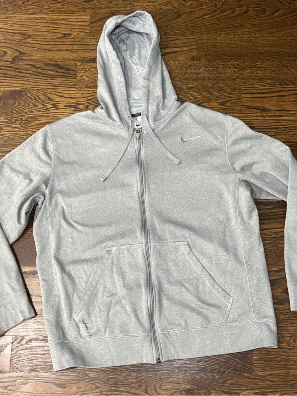 Nike Therma-Fit Men's Gray Fleece Full Zip Hoodie Hooded Pockets Long Sleeve L